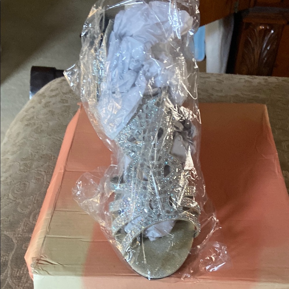 Silver Stiletto Heels with Open-Toe Design